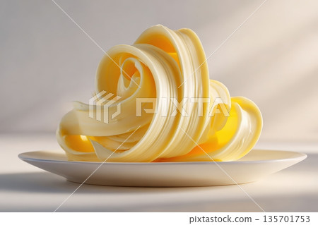 Sculpted Butter Curl on Plate with Minimalist Styling for Advertising 135701753