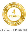4 years anniversary gold icon vector for graphic design, logo, website, social media, mobile app, UI illustration 135702001