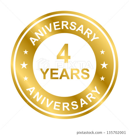 4 years anniversary gold icon vector for graphic design, logo, website, social media, mobile app, UI illustration 135702001