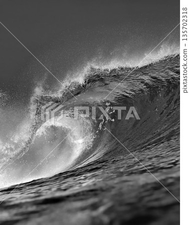Dynamic Monochrome Depiction, Vivid Black And White Waterscape 135702318