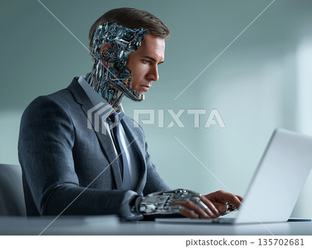 AI android working on a computer AI android working on a computer 135702681