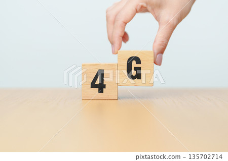 wooden block of 4G, Generation of Cellular Mobile Communications, Technology, network, Social media and digital concepts 135702714