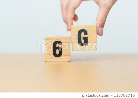 wooden block of 6G, Generation of Cellular Mobile Communications, Technology, network, Social media and digital concepts wooden block of 6G, Generation of Cellular Mobile Communications, Technology, network, Social media and digital concepts 135702716