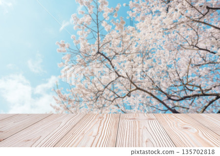 Empty wood table mockup with Sakura blooming. and copy space for text, Mock up for your product display and montage in Spring season. season. Japan travel and vacation concept Empty wood table mockup with Sakura blooming. and copy space for text, Mock up for your product display and montage in Spring season. season. Japan travel and vacation concept 135702818