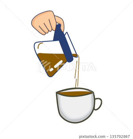 Hand Pouring Coffee Into Cup Illustration 135702867