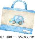 Watercolor illustration of a blue school bag 135703156