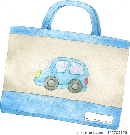 水彩畫風格的藍色書包 135703156