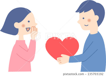 男人的上半身將一顆心交給女人 135703192