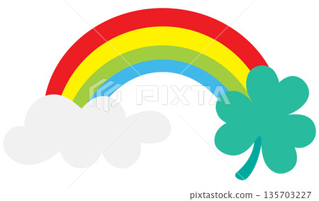 Cute rainbow with green shamrock leaves and fluffy clouds Cute rainbow with green shamrock leaves and fluffy clouds 135703227