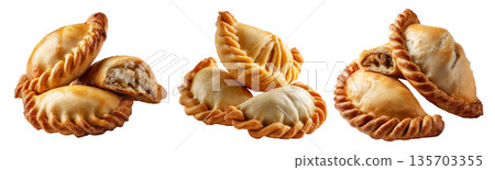 Saltenas Bolivianas baked empanadas with braided edges isolated on white background, concept of South American Cuisine 135703355