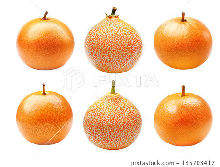 Set of santol or cantaloupe melon isolated on white background. Concept of tropical fruits and healthy eating Set of santol or cantaloupe melon isolated on white background. Concept of tropical fruits and healthy eating 135703417