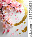 Gold foil circle and cherry blossom paper craft style background material 135703634