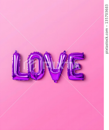 Purple Love Balloons on Pink Background for Romantic Celebrations 135703683