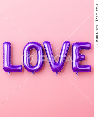 Colorful Purple Love Balloons on Soft Pink Background for Celebrations 135703693