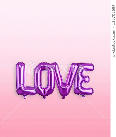 Purple Balloon Letters Spelling Love on Soft Pink Background 135703694