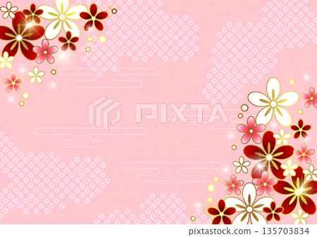 鹿子雲朵,圖案花朵,日式背景,可愛,粉紅色,橫向 鹿子雲朵,圖案花朵,日式背景,可愛,粉紅色,橫向 135703834