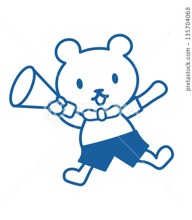 Cheerful cheering bear character illustration with megaphone 135704068