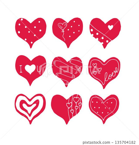 Set of cute hand drawn doodle pink hearts Set of cute hand drawn doodle pink hearts 135704182