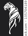 Stylized jaguar silhouette vector minimalist black and white leopard line art abstract wild cat graphic element for logo design and apparel isolated on black background. 135704189
