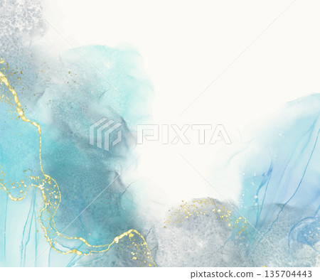 Blue Watercolor Abstract with Gold Accents vector 135704443