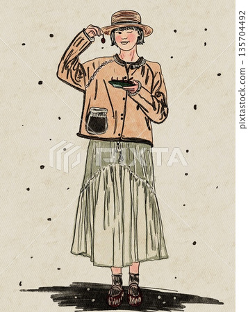 retro woman in vintage clothing retro woman in vintage clothing 135704492