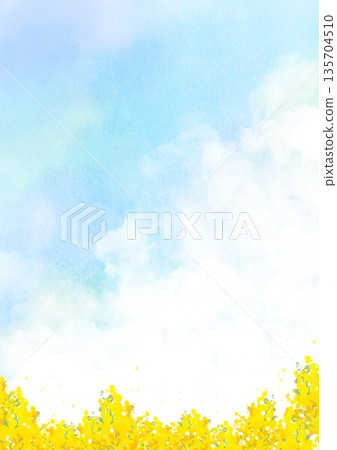 春日背景，水彩風格的天空和油菜花田 | 天空、油菜、春天、花田 135704510