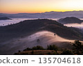 Landscape of Morning Mist with Mountain Layer. mountain ridge and clouds in rural jungle bush forest 135704618