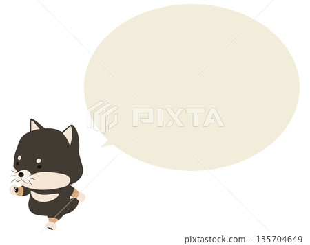 Walking black Shiba Inu. With speech bubble. Walking black Shiba Inu. With speech bubble. 135704649