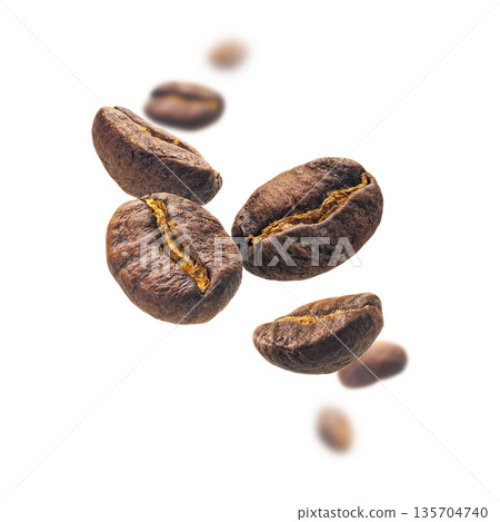 Coffee beans levitate on a white background 135704740