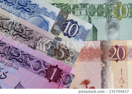 Closeup of Libyan dinar a business background Closeup of Libyan dinar a business background 135704837