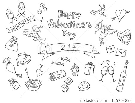 可愛的情人節相框插畫素材 可愛的情人節相框插畫素材 135704853