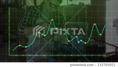 Smoothing plank with hand plane, woodworker wearing apron in woodshop with green grid graph overlay Smoothing plank with hand plane, woodworker wearing apron in woodshop with green grid graph overlay 135705051
