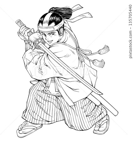 新選組第一小隊隊長沖田總司的線描圖 135705440