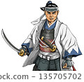 Shinsengumi chief Kondo Isami wearing his uniform and drawing his sword 135705702