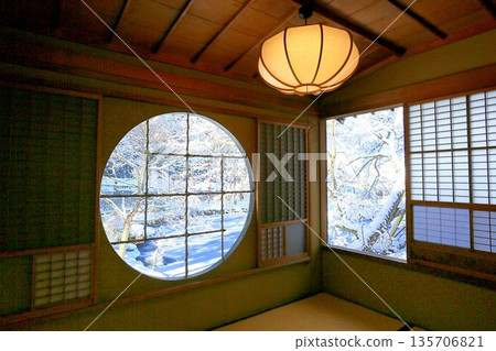Winter scenery from the round window of Yamadera Jozan's residence Winter scenery from the round window of Yamadera Jozan's residence 135706821