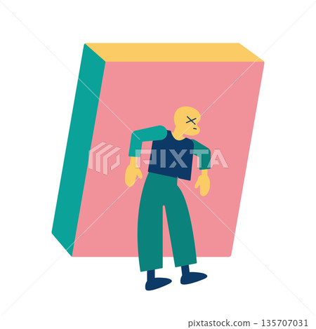 描繪一個感到肩負重擔或責任重大的人的插圖 135707031