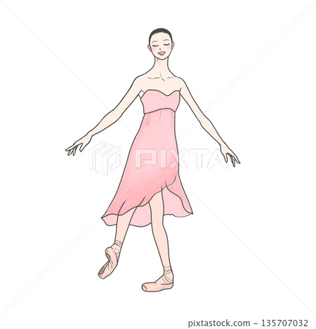 芭蕾舞者身穿粉紅色喬其紗服裝翩翩起舞 135707032