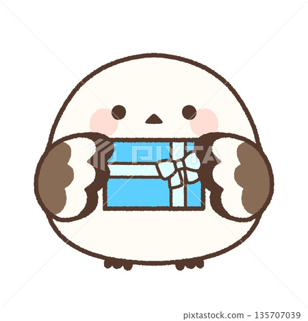 長尾山雀叼著藍色禮物 135707039