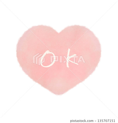 Watercolor heart icon illustration with OK lettering, pink Watercolor heart icon illustration with OK lettering, pink 135707151