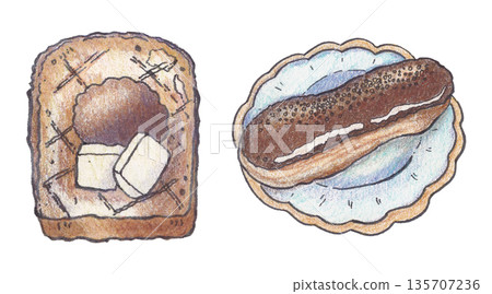 Bakery pastry and cake watercolor clipart 135707236