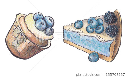 Bakery dessert watercolor illustration for packaging 135707237