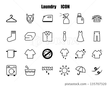 Laundry related simple line icon set, monochrome Laundry related simple line icon set, monochrome 135707320