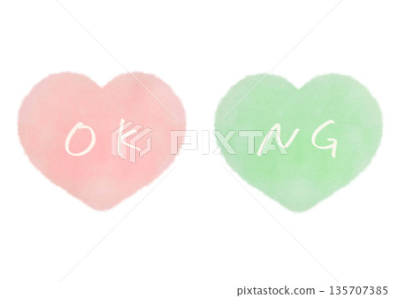一套簡單的水彩心形插畫,包含 OK 和 NG 字母。 一套簡單的水彩心形插畫,包含 OK 和 NG 字母。 135707385