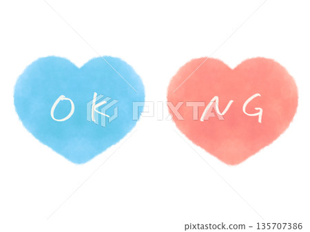 一套簡單的水彩心形插畫，包含 OK 和 NG 字母。 135707386