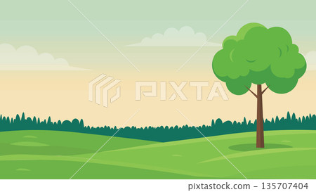 Minimal Spring Landscape With Tree 135707404