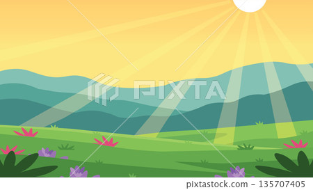 Radiant Spring Sunrise Across Fields 135707405