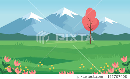 Single Tree in Spring Valley 135707408