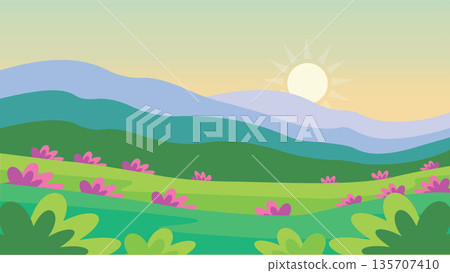 Soft Spring Meadows at Sunrise 135707410
