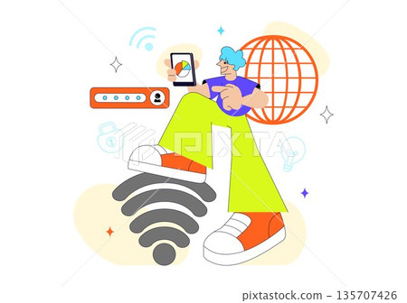 Global Digital Transformation Vector Illustration Featuring Modern Technology Innovation, Business Growth, And Future Connectivity In Flat Background Global Digital Transformation Vector Illustration Featuring Modern Technology Innovation, Business Growth, And Future Connectivity In Flat Background 135707426