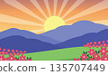Golden Sunrise Over Flowered Hills 135707449